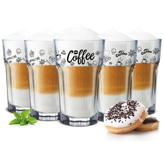 Sendez Latte-Macchiato-Glas 6 Kaffeegläser 300ml Latte Macchiato Gläser Teeggläser Cocktailgläser Caipirinha, Mit Löffel