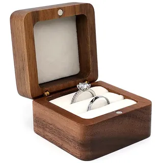 Asudaro Walnuss Holz Ring Box, Ringschachtel Hochzeit Ringetui Samt Schmuck Geschenkbox Hochzeitsring-Schatulle Ehering Geschenkbox Schmuckkästen für Verlobung, Heiratsantrag, Hochzeit weiß-doppelt