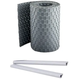 Sellon24 Sichtschutzstreifen Sichtschutz Rattan Doppelstabmatten mit Clips 19 x 255cm Zaunblende inkl. Befestigungsclips Stabmattenzaun 2,5m (Rd17_Silber_grau)
