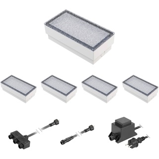 LED Pflaster-Stein Gorgon Boden-Einbauleuchte für außen, 20x10cm, 12V, blau 5er Set