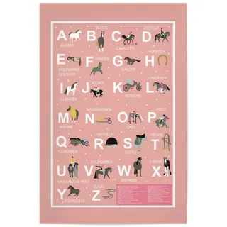 artboxONE Poster 30x20 cm Typografie Pferde ABC für Mädchen - Bild Pferd Alphabet Einschulung