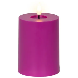Lumineo LED-Kerze, Timer, warmweiß, LED Kerze 7,5x12cm mit Timer Outdoor Kunststoff Lila / Warmweiß lila