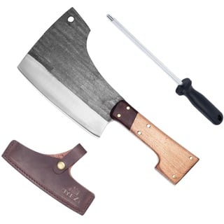 OYEZI Metzgermesser Handgemachtes Hackmesser Serbisch geschmiedetes Messer Axt, axtförmiges Messer, Knochenhackmesser Küchenmesser mit Scheide...