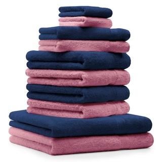 Betz Handtuch Set 10-TLG. Handtücher-Set Classic Farbe dunkelblau und altrosa, 100% Baumwolle blau|rosa