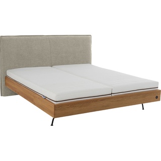 Polsterbett BIRKENSTOCK "Graz" Betten Gr. Struktur fein DCT, Liegefläche B/L: 200 cm x 200 cm Betthöhe: 18 cm, kein Härtegrad, ohne Matratze, grau (platingrau dct 29) Polsterbetten ohne Bettkasten mit hohem, gepolstertem Kopfteil, Gestell in Eiche natur, Metallfüße