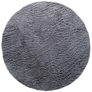 KADIMA DESIGN Hochflor Teppich Shaggy waschbar Unifarben Schlafzimmer schmutzabweisend Grau Rund 80D | 100% Polyester | Florhöhe: 33 mm | pflegeleicht