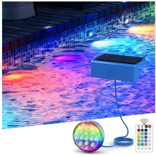 VIVIHEYDAY LED Solarleuchte Solar Poolbeleuchtung Unterwasser, IP68 wasserdichtes Pool Licht, mit Fernbedienung, 4 RGB Modi & Timer, Dimmbare LED Teichbeleuchtung, Magnetische Pool Deko für Freibad Aufblaspool blau