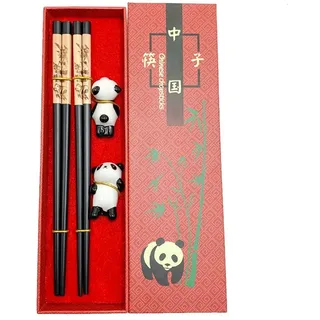 HiyyFloy Chinesisches Essstäbchen-Set Halter, 2 Paar, rutschfeste Panda-essstäbchen, Geschenkset, Handgefertigtes Geschirr, Geschirr-Set Für Zuhause