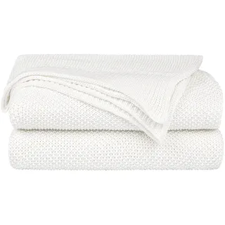 PiccoCasa Tagesdecke Baumwolle Strickdecke Sommerdecke pflegeleicht gesund als Sofadecke Sofaüberwurf für Fernsehen oder Lesen usw. Weiß 150x200cm