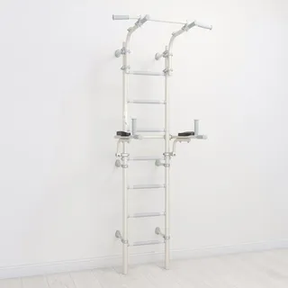 Jeflex ClimbMaxx M9 weiße Sprossenwand mit klappbarer Dip-Station – platzsparendes Fitnessgerät und Indoor Sportgerät für Kinder & Erwachsene – 220 cm hoch – für Homegym Kinderzimmer Büro