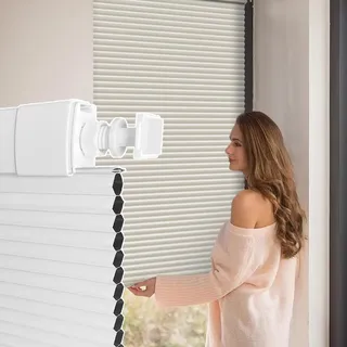 Wabenplissee Ohne Bohren Thermo - Verdunkelungs-Plissee Nach Maß Sonnenschutz Hitzeschutz Blickdicht für Fenster Tür, No Drill Cellular Shades Rollo Für Balkon Küche Schlafzimmer(Weiß)