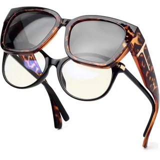 Face Shadow Polarisierte Überzieh Sonnenbrille Damen, Überbrille Sonnenbrille für Brillenträger, UV-Schutz Ultra Leicht Fit-Over Brille - 55 mm