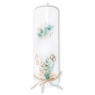 Fritz Cox Stumpenkerze Hochzeitskerze mit Eukalyptus & Trockenblumen – Boho-Stil, 25x8 cm