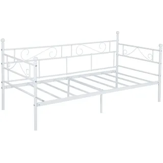 IPOTIUS Weiß Einzelbett Tagesbett Metallbett Bettgestell mit Lattenrost, Bettrahmen Schlafsofa Kinderbett Gästebett Jugendbett, Geeignet für 90x190cm Matratze