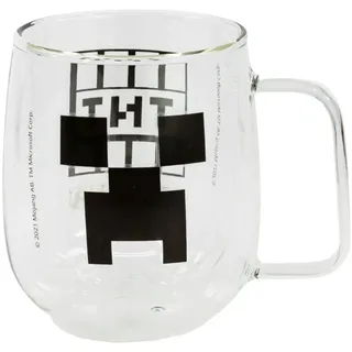 Minecraft Thermotasse Minecraft Gamer Creeper TNT doppelwandige Glastasse 290 ml, Glas weiß