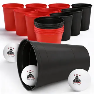 My Vesperbox - Becher Set Made in Germany - 22 extra stabile und nachhaltige Hartplastik Becher 450ml – Spülmaschinengeeignet und Wiederverwendbar (Rot/Schwarz)