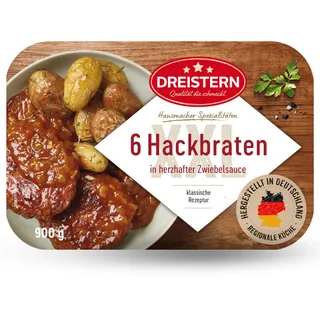 DREISTERN Hackbraten 900g I Mit würziger Zwiebelsauce I Herzhaftes Fertiggericht in Mikrowellenschale I Lange Haltbarkeit dank natürlicher Konservierung I Hausmacher Qualität