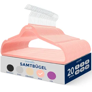 SereneLife Kleiderbügel Samt Rosa, 20er Set, Bügel rutschfest und Platzsparend, Clothes Hangers mit Einkerbungen im Schulterbereich für Anzüge, Hemden und Krawatten, 360° drehbarer Haken, Ultradünn