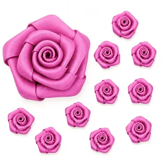 Creativery Satinrosen 3cm 10 Stück Stoffblumen zum Basteln Dekorieren Hochzeit Geschenkverpackung Blütendeko Tischdeko Handarbeit Stoffrosen Deko Blumen Fuchsia