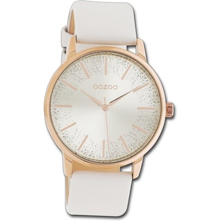 OOZOO Quarzuhr Oozoo Damen Uhr Timepieces C10715, Damenuhr Lederarmband weiß, rundes Gehäuse, mittel (ca. 36mm) weiß