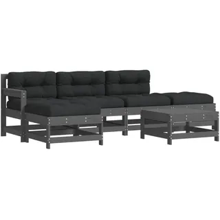 vidaXL Garten-Lounge-Set 6-tlg. grau Massivholz