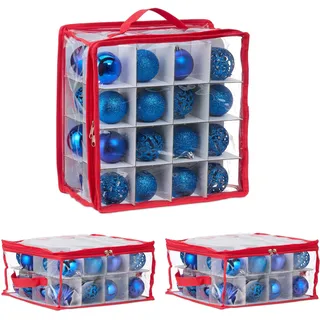 Relaxdays Weihnachtskugel Aufbewahrungsbox, 3er Set Weiß,Rot,Transparent