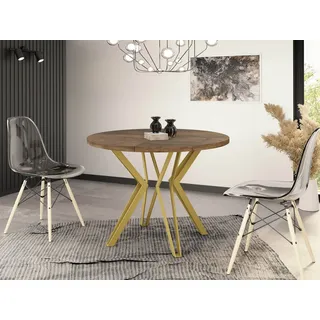 WFL GROUP Esstisch Daisy ausziehbarer rund industrial mit goldenen Metallbeinen (MADE IN EU, erhältlich in zwei Größen – 100/120 cm, ausziehbar auf 180/200 cm), platzsparender Tisch für Küche, Esszimmer oder Wohnzimmer braun 120.00 cm x 76.00 cm x 120.00 cm