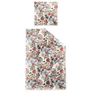 Irisette Bettwäsche Irisette Mako Satin Bettwäsche Wave 8623-60 rot beige Blumen 135x200, Mako Satin, 2 teilig, Verdeckter Qualitäts-Reißverschluss beige|grau|rot