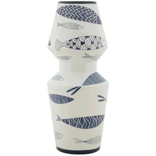 Vase, Weiß, Blau, Keramik, 14x34x14 cm, Dekoration, Vasen, Keramikvasen