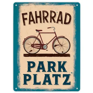 speecheese Vintage Fahrrad Parkplatz Metallschild XL in 21x28 cm Stilvolles altmodisches Schild in Blau mit charmanten Buchstaben auf Hintergrund