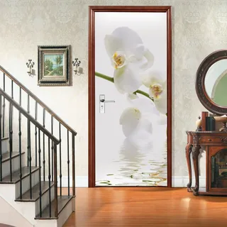 ZJFHNB Türtapete Selbstklebend weisse Orchidee 90 x 200 cm Türaufkleber Abnehmbar Fototapete Türfolie Poster Tapete, Wohnzimmer, Schlafzimmer, Küche und Bad
