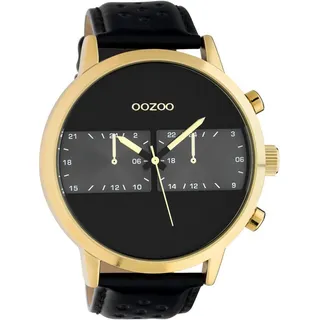 OOZOO Quarzuhr Oozoo Herren Armbanduhr schwarz Analog, (Analoguhr), Herrenuhr rund, extra groß (ca. 50mm) Lederarmband, Fashion-Style schwarz