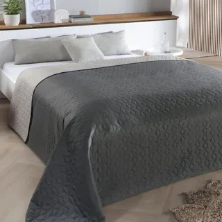 Delindo Lifestyle Tagesdecke Belford anthrazit grau, Bettüberwurf für Doppelbett, einfarbig, 240x260 cm