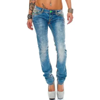 Cipo & Baxx 5-Pocket-Jeans Low Waist Hose BA-CBW0445 W27/L32 (1-tlg) Neon Farbige Akzente Stonewashed mit Kontrastnaht blau 27