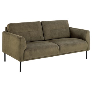 AC Design Furniture Gilda 2,5 Sitzer mit 2 Kissen im Retro Stil, Sektionssofa mit Olivgrünem Cordbezug und Schwarzen Metallbeinen, B: 165 x H: 84 x T: 91 cm
