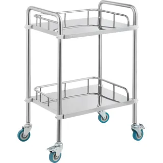 Vevor Labor-Rollwagen, 2-Regal-Rollwagen aus Edelstahl, Labor-Servierwagen mit Lenkrollen, Laborwagen Dentalwagen für Klinik, Labor, Krankenhaus,