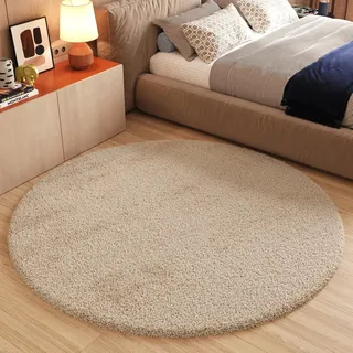 TAPISO Essence Teppich Rund Beige Hochflor Langflor Shaggy Einfarbig Weich Flauschig Schlafzimmer Wohnzimmer Kinderzimmer ÖKO-TEX 240 x 240 cm