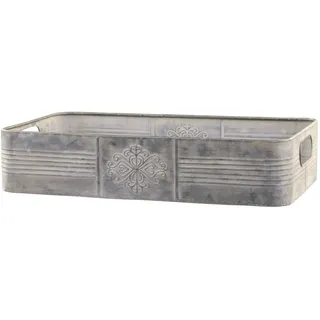 Chic Antique Dekotablett mit Verzierungen und Henkel, 45 x 27 x 9,5 cm, antique zink