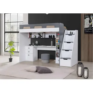 JVmoebel Etagenbett Weiß Grau mit Schreibtisch und Stauraum für Zimmer
