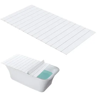 Rutaqian Badewannenablage Badewannenablage PVC, faltbares Badewannenbrett mit Tablet Halter, Badewannen Tablett mit Wärmeisolierung für Buch, Handy und Getränke weiß