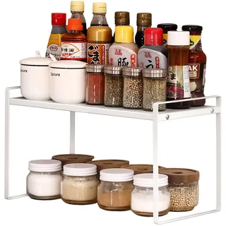 KES Gewürzregal Küche Arbeitsplatte Stehend Küchenorganizer Freistehend Gewürzhalter Regal Küche Aufbewahrung Metall 40 CM Weiß Matt, KSR519S2040-WH