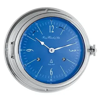 Glasenuhr Schiffsuhr verchromt Glasen-Schlagwerk mechanik Federaufzug Zifferblatt blau Hermle 35068-000132