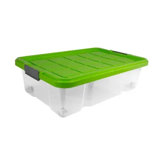 BigDean Unterbettkommode Unterbettbox mit Rollen 60x40x18 cm Box transparent, Deckel limegrün grün