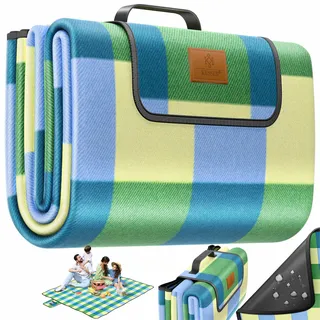 KESSER® Picknickdecke campingdecke XXL 200 x 200 cm - wärmeisoliert mit wasserdichter Unterseite mit Tragegriff Faltbare Stranddecke Picknickdecken für 4-6 Personen Waschbar Picknick Decke Blau