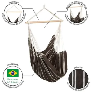 Amazonas Hängesessel Brasil KingSize Hängestuhl (Belastbarkeit 150 kg, Handgefertigt, aus recycelten Materialien), Große Sitzfläche braun