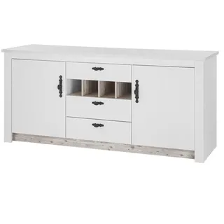 Furn.Design Küchenschrank, Weiß, Holzwerkstoff, Metall, Nachbildung,Pinie, Holz Optik, 2 Fächer, 3 Schubladen, Rechteckig, 202x92x60 cm, FSC 100%, Küchen, Küchenmöbel, Küchenschränke, Küchenunterschränke