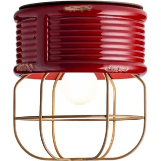 Deckenleuchte Keramik Ø 21 cm rund Bordeaux Shabby Antik E27 Retro Design Draht Schirm Keramiklampe - Rot