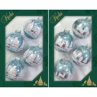 Krebs Glas Lauscha Weihnachtsbaumkugel Winterwald, Weihnachtsdeko, Christbaumschmuck, Christbaumkugeln Glas (8 St) blau|grau