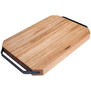 Porkert Robus Schneidebrett aus Eichenholz 51 × 32 × 4 cm – Großes Holzschneidebrett für die Küche, massives Küchenbrett mit Aluminiumgriff, Schneidebrett Holz groß