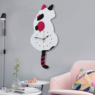 Topkey Wanduhr Katzen Acryl Wanduhr mit Schwingendem Schwanz Pendel für Wohnzimmer Schlafzimmer Küche Heimdeko – (42 cm x 18 cm) Weiß